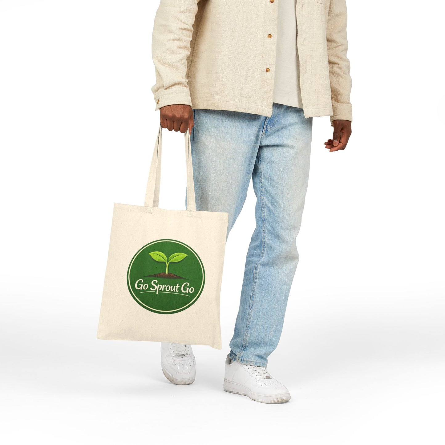 Go Sprout Go Cotton Tote Bag - Eco-Friendly Reusable Grocery & Farmers Market Bag