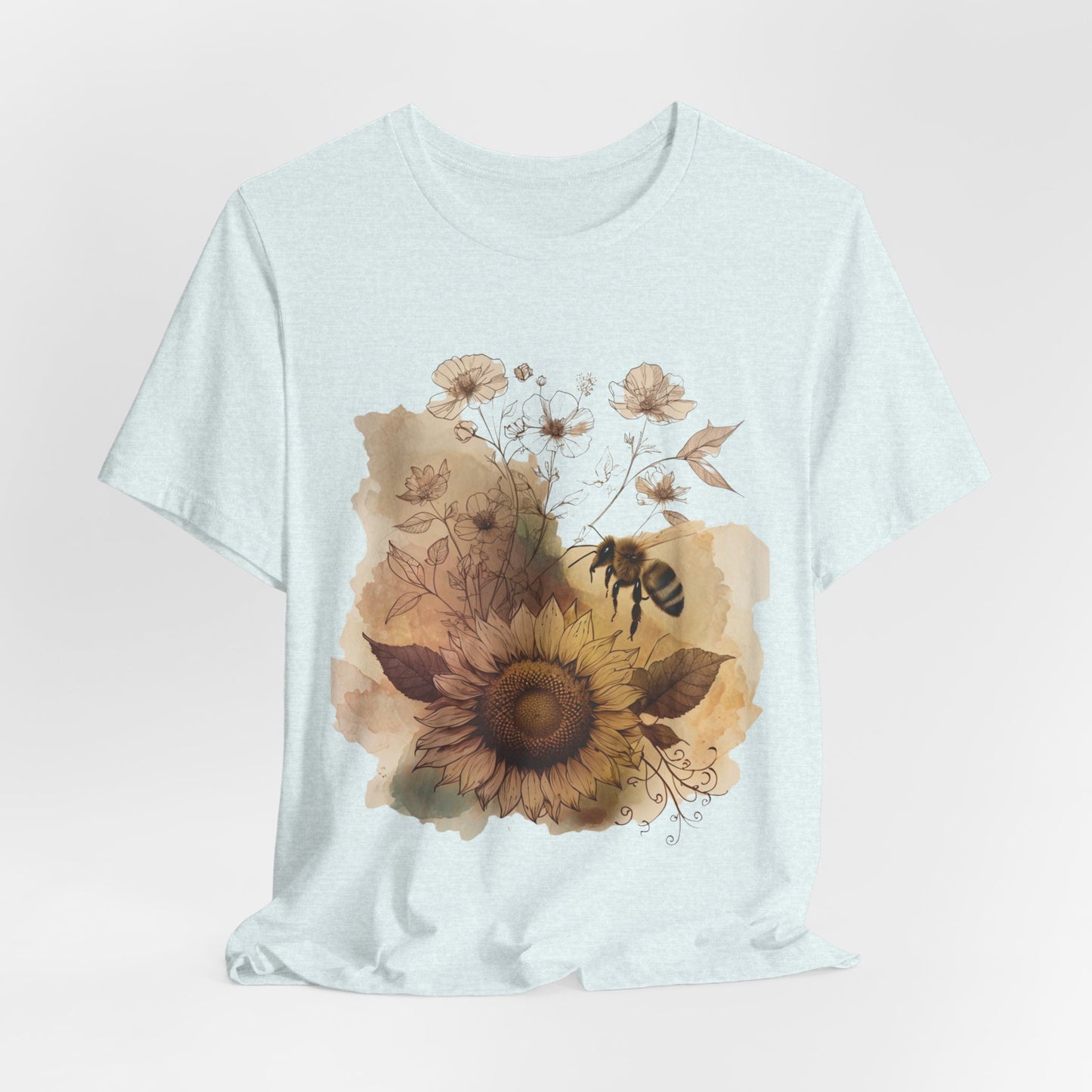 Sunflower & Bee Graphic Tee — Vintage Floral Short Sleeve Shirt