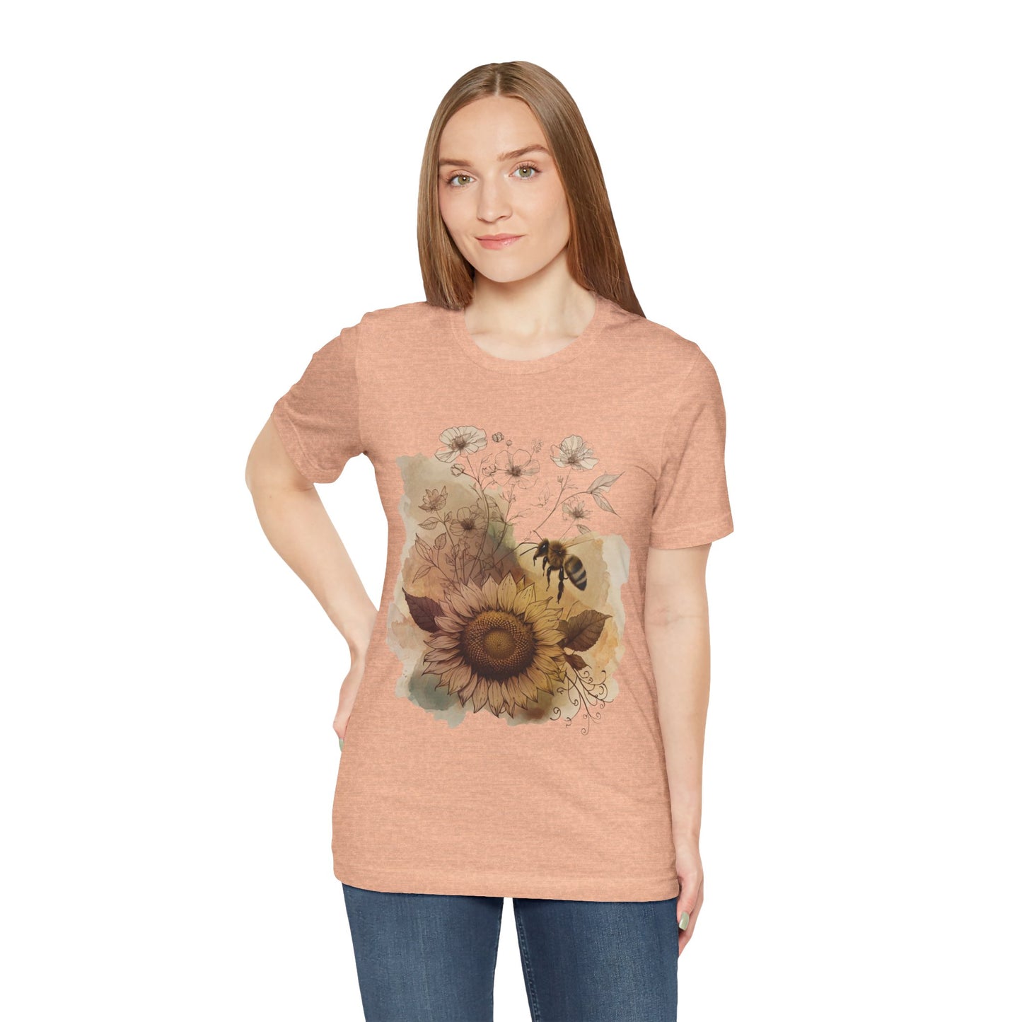 Sunflower & Bee Graphic Tee — Vintage Floral Short Sleeve Shirt