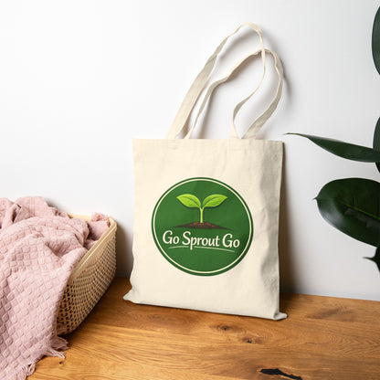 Go Sprout Go Cotton Tote Bag - Eco-Friendly Reusable Grocery & Farmers Market Bag