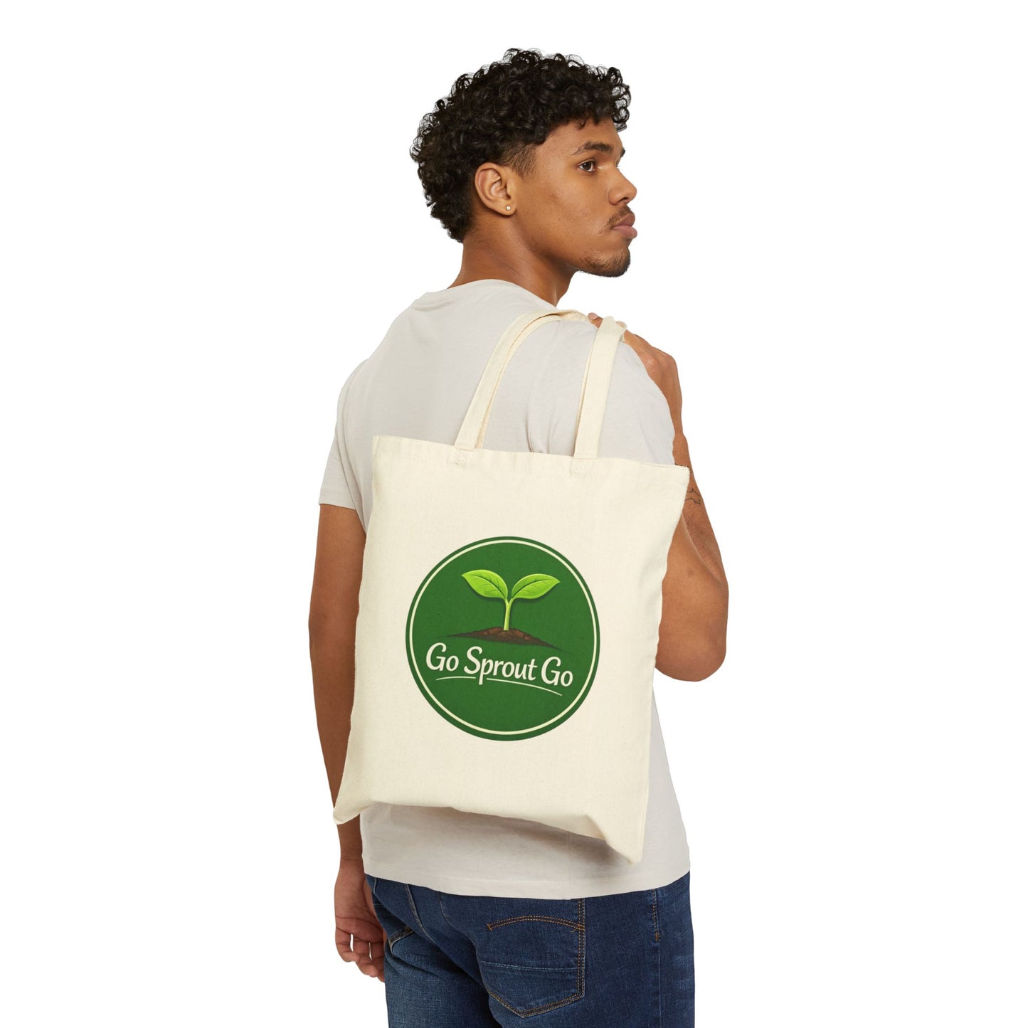 Go Sprout Go Cotton Tote Bag - Eco-Friendly Reusable Grocery & Farmers Market Bag
